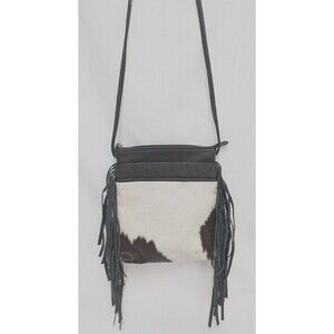 ILI New York Fringe Black Leather Sheepskin Crossbody Bag Boho